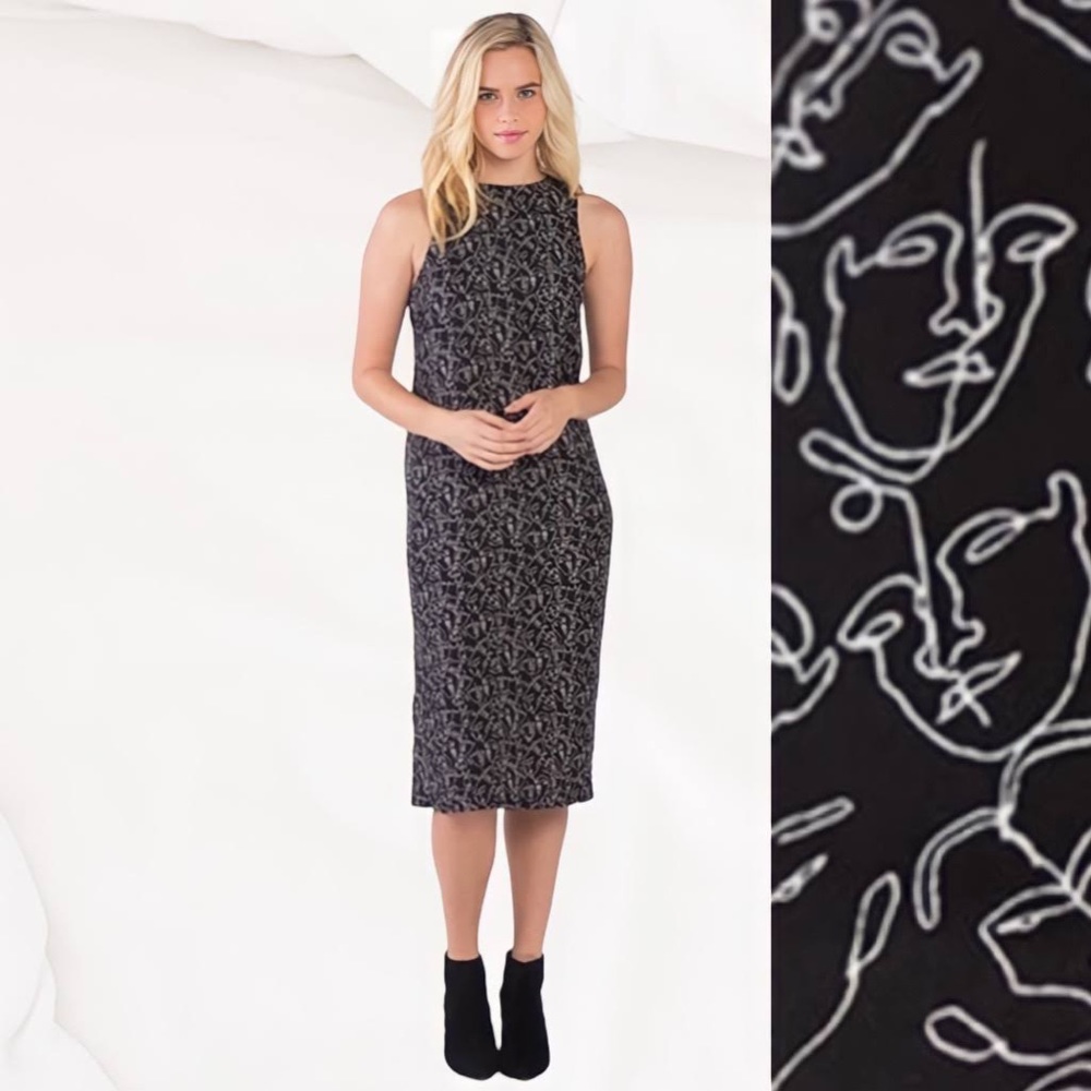 Silky Kenzie Midi Dress with Cool Face Print
